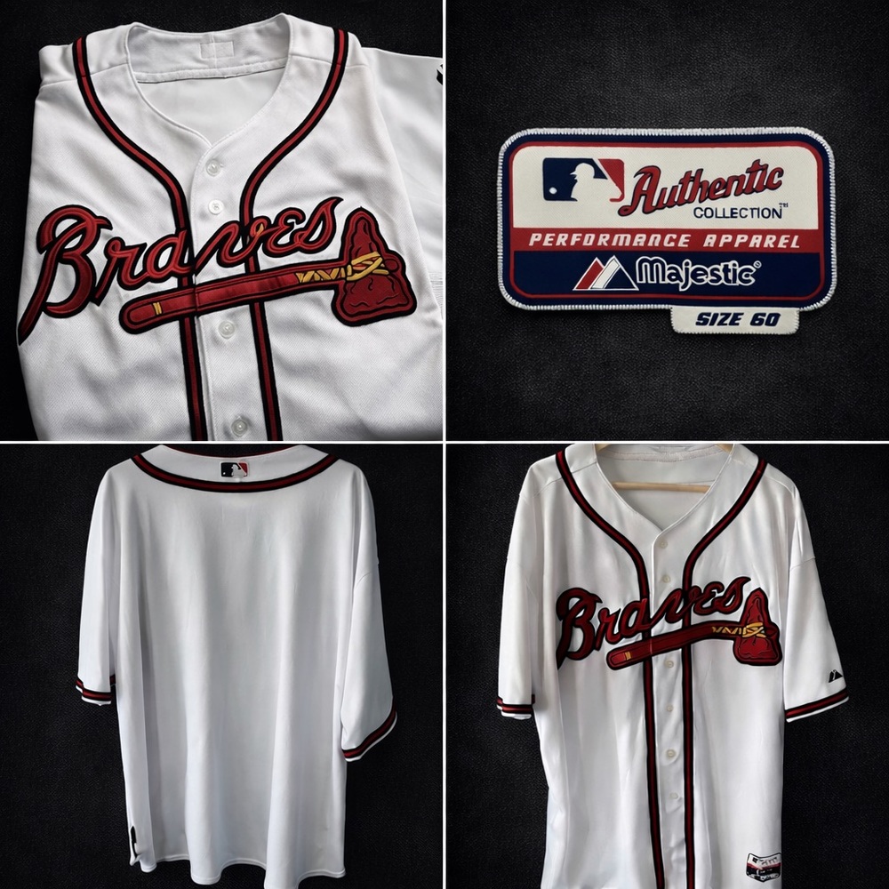 Atlanta Braves Authentic Majestic Jersey Size 60 White MLB On Field - Picture 2 of 10